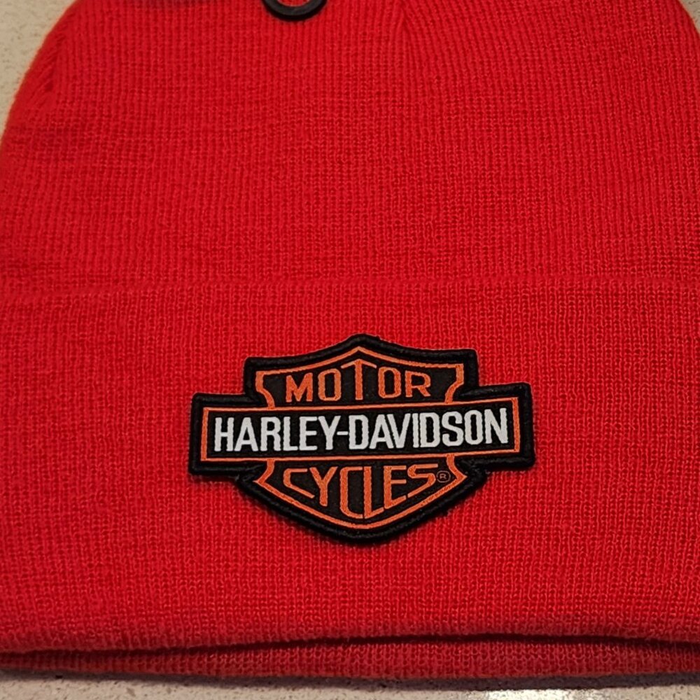 Harley Davidson Patched Knit Cuffed Beanie in Red